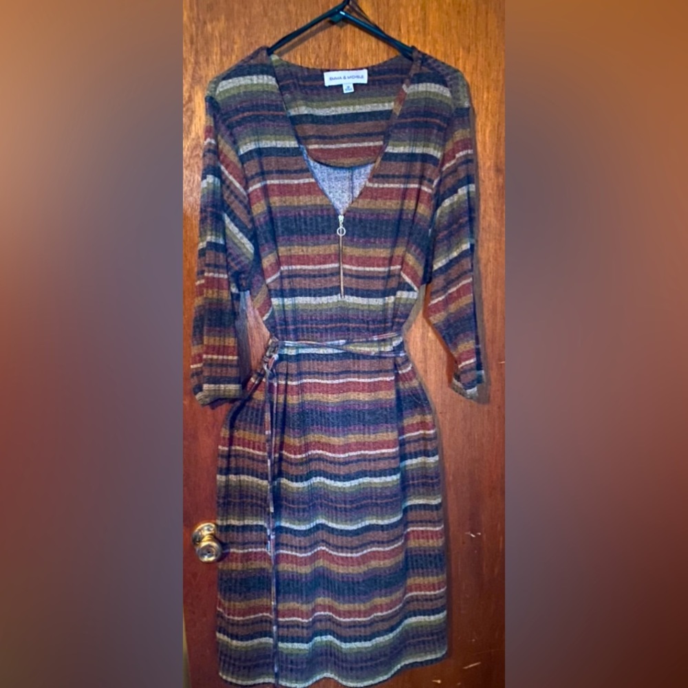 A long sleeve multi colored striped dress in size 3X.